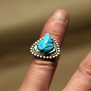 Vintage Turquoise navajo zuni sterling frog ring